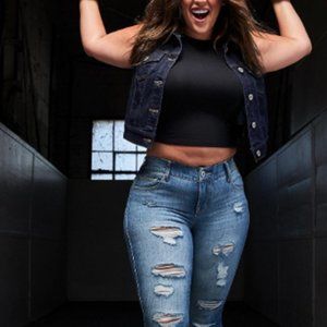 TORRID BOMBSHELL SKINNY DESTRUCTED PREMIUM STRETCH JEANS SIZE 16R HIGH RISE